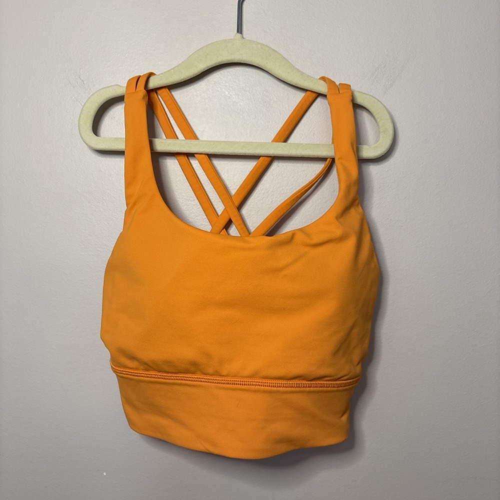 Lululemon‎ Energy Longline Bra Size 2 Medium Support ORANGE Gym Workout Training